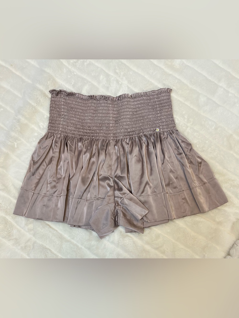 Natural Life Size Medium Satin Smocked Shorts Champagne Preppy Going Out Flowy